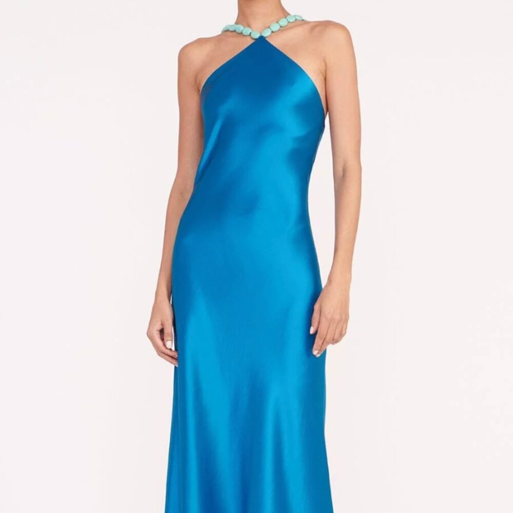 STAUD Cadence Dress Island Blue with Turquoise stone beading